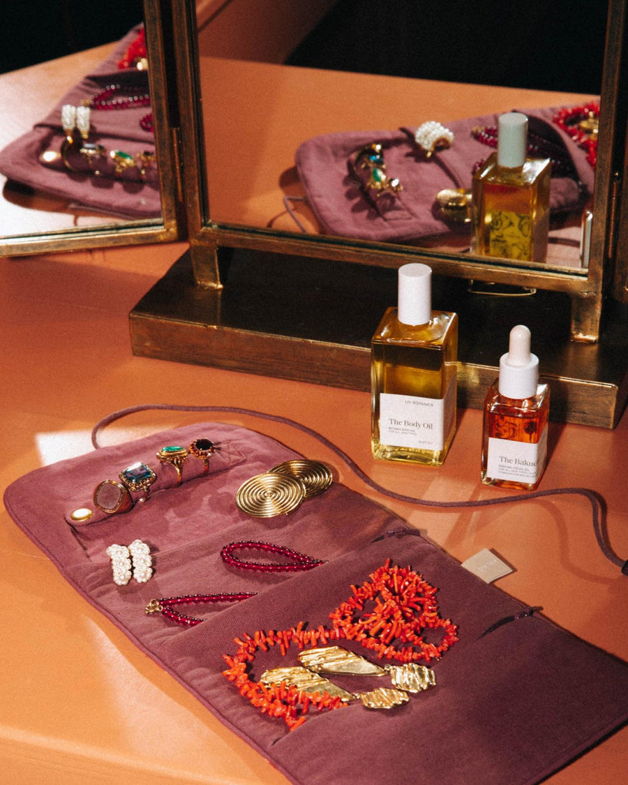Jewelry Pouch Audrey Burgundy & Fern