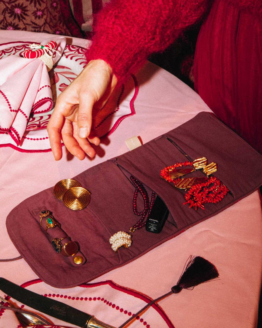 Jewelry Pouch Audrey Burgundy & Fern