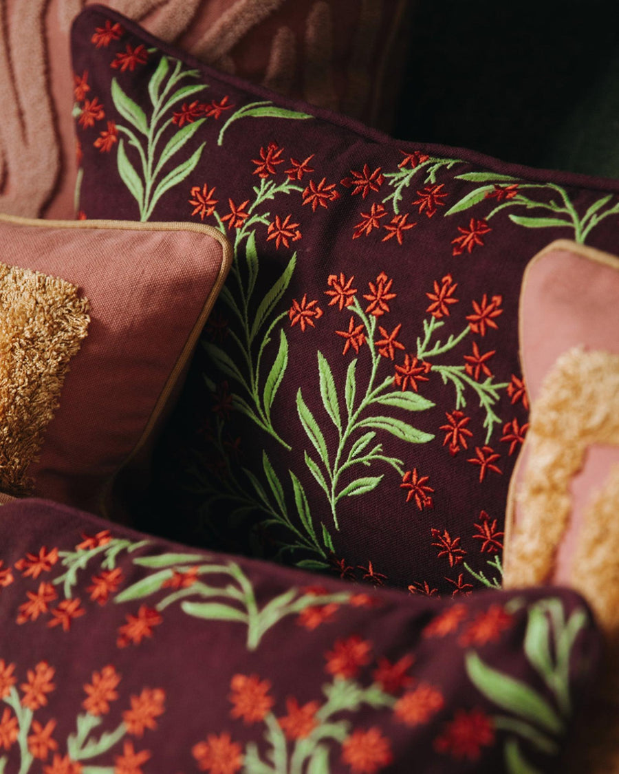 Double sided cushion Audrey Burgundy & Fern