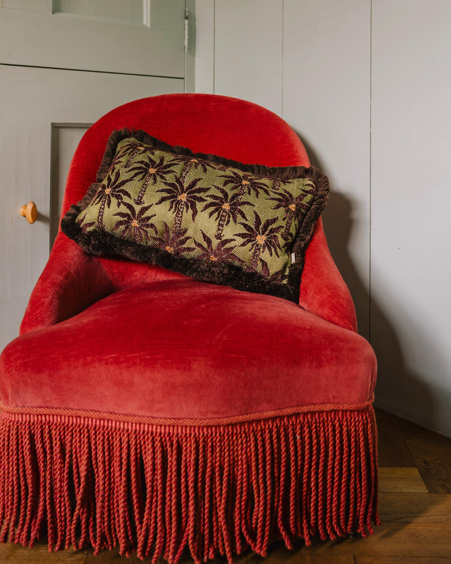 Double sided cushion Laura Chocolate & Olive x Maya Chocolate & Raffia