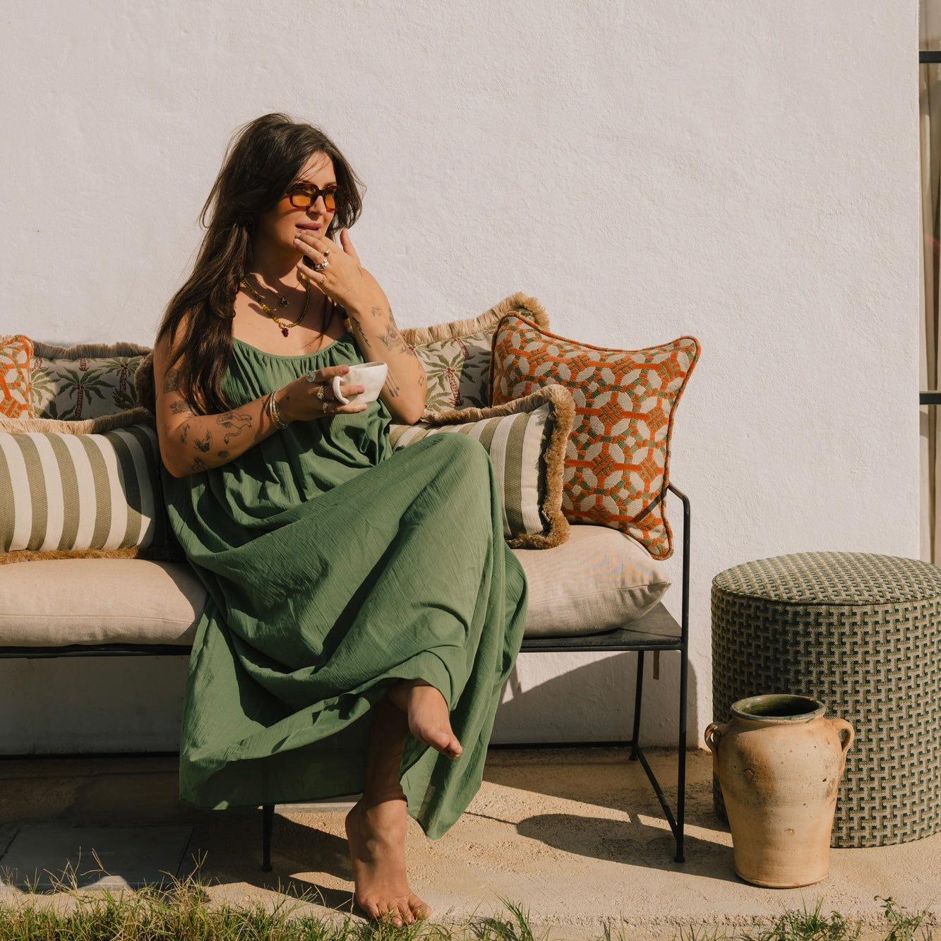 Cushion Coco Burnt Orange & Olive