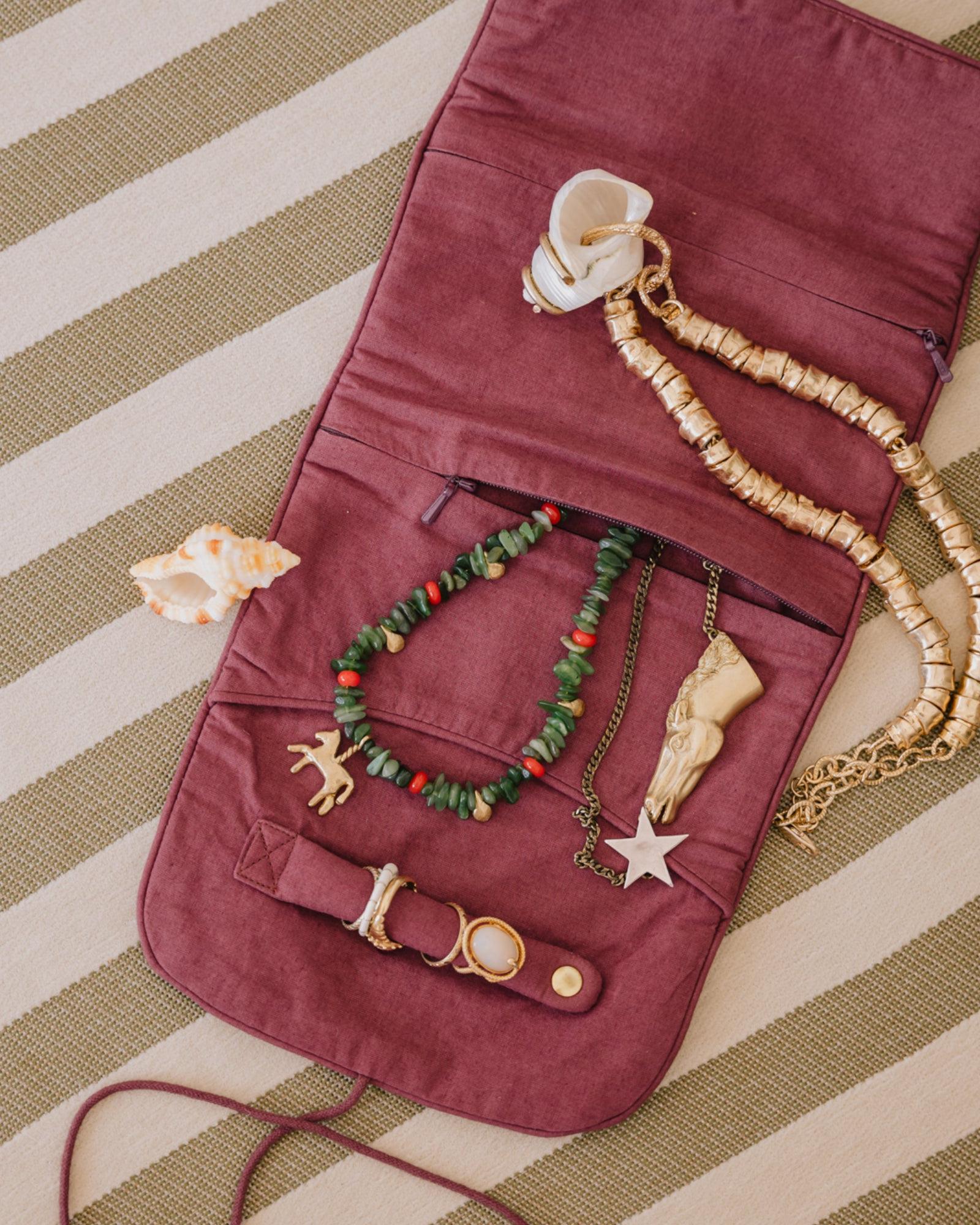 Jewelry Pouch Audrey Burgundy & Fern