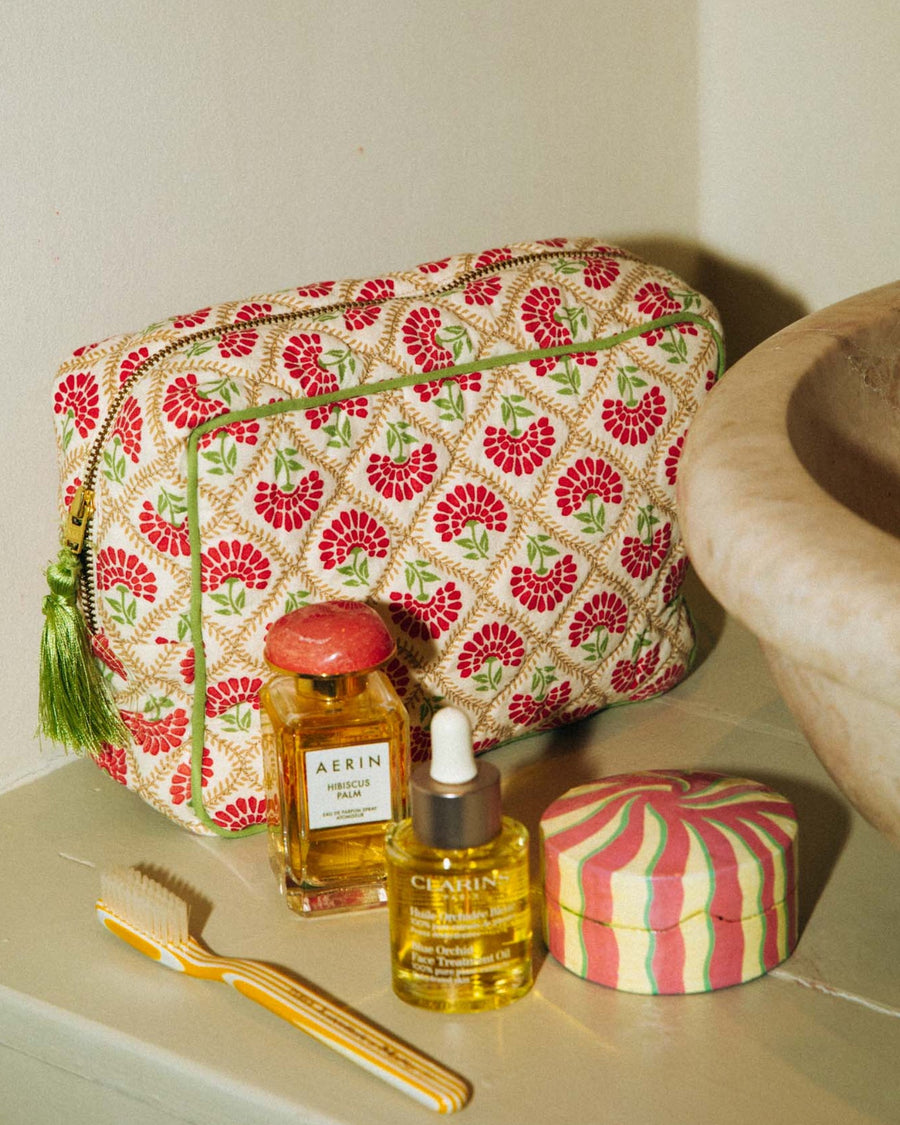 Beauty Bag Carry Coral & Sage