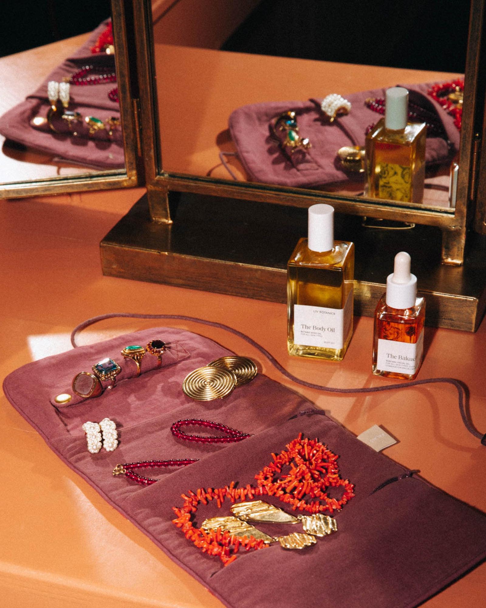Jewelry Pouch Audrey Burgundy & Fern
