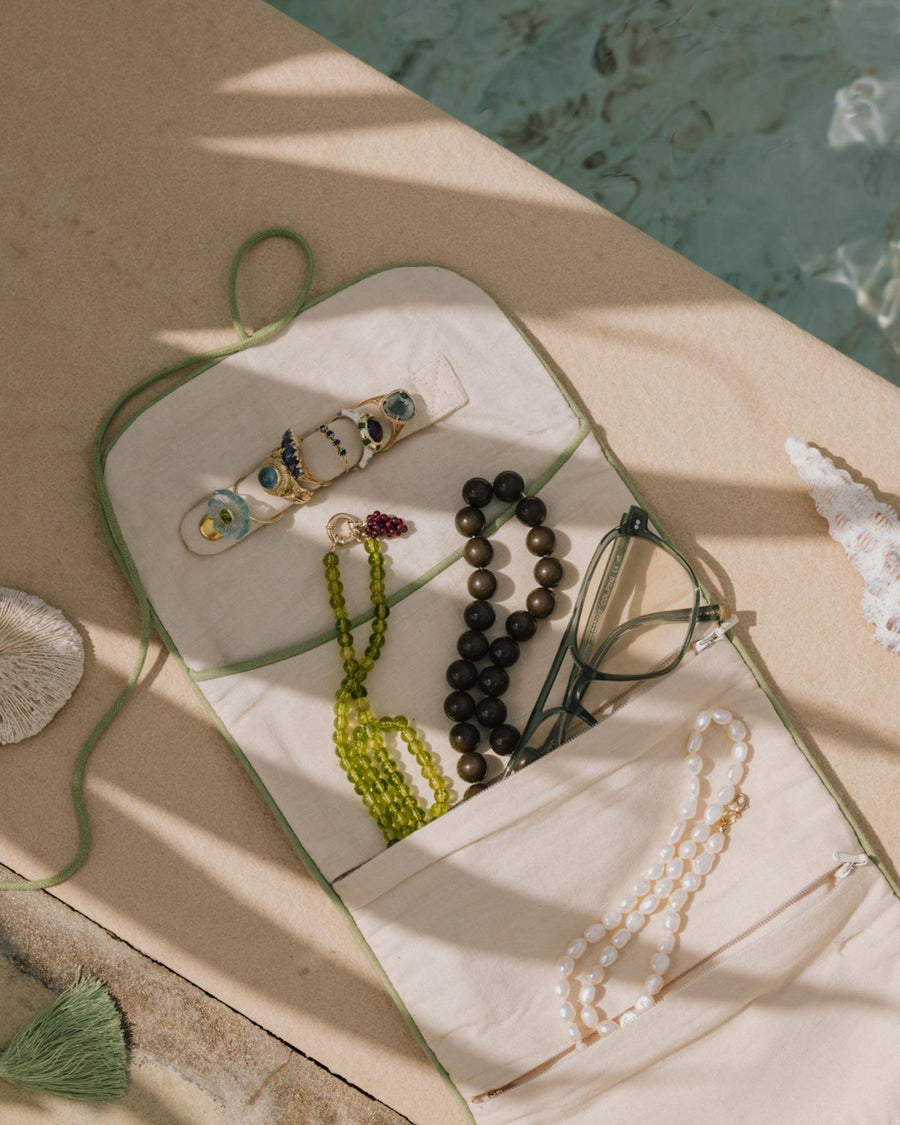Jewelry Pouch Carry Coral & Sage