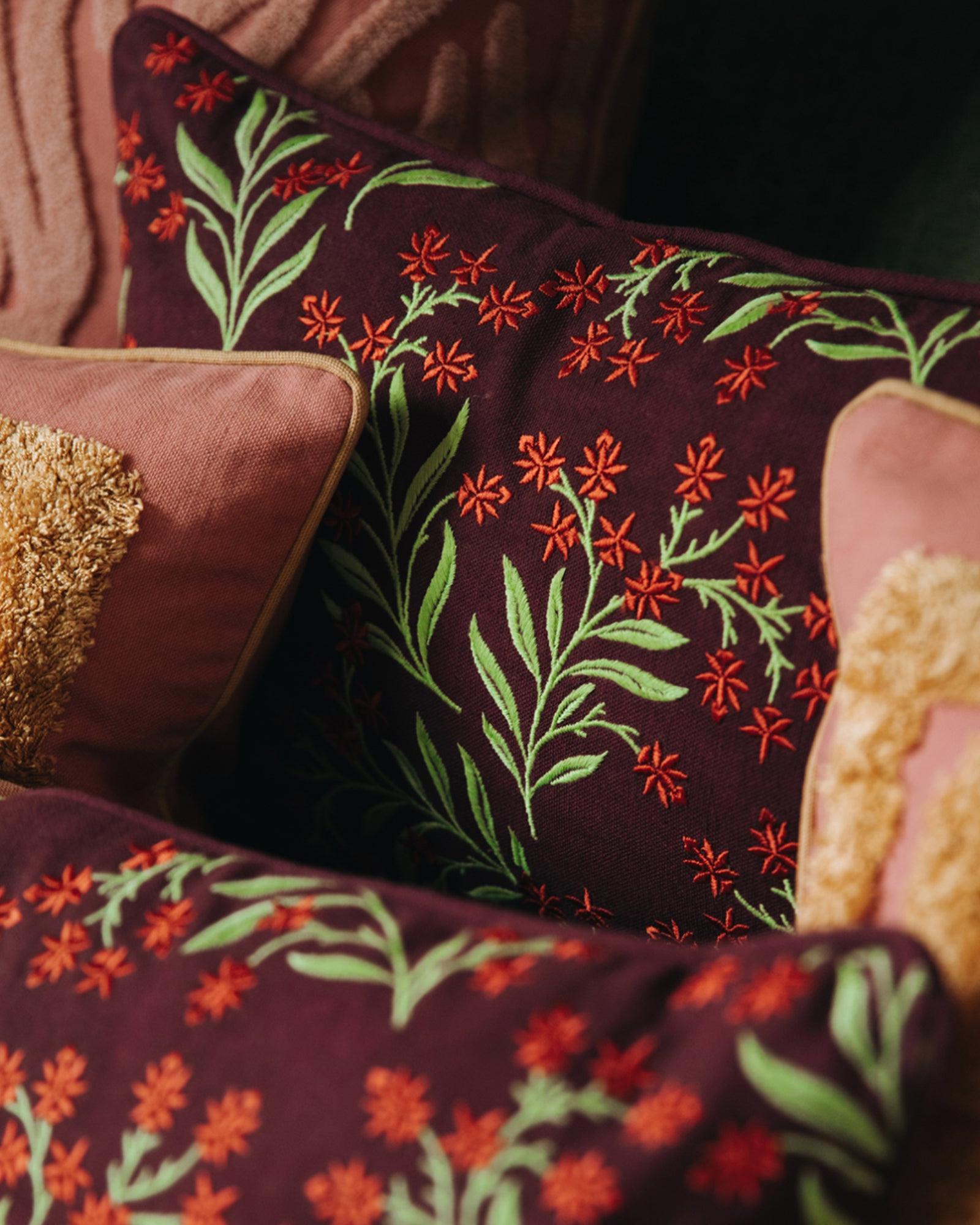 Double sided cushion Audrey Burgundy & Fern