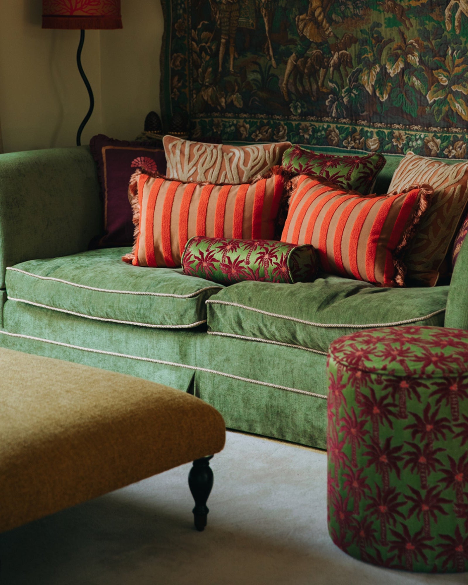 Pouf Laura Olive & Bordeaux