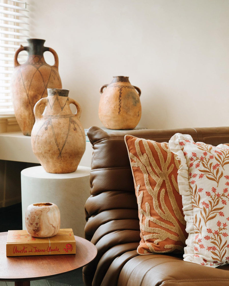 Cushion Audrey Coral & Ecru