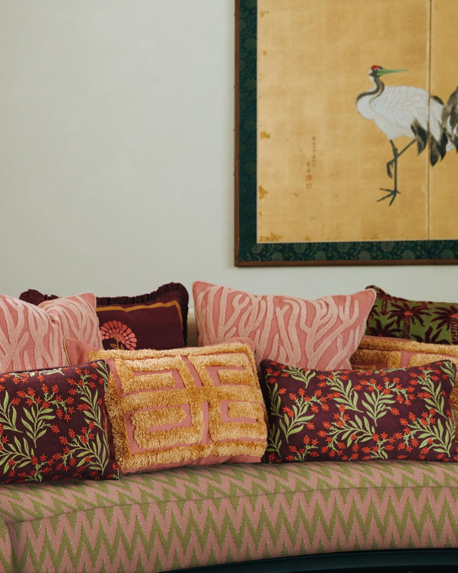 Double sided cushion Audrey Burgundy & Fern