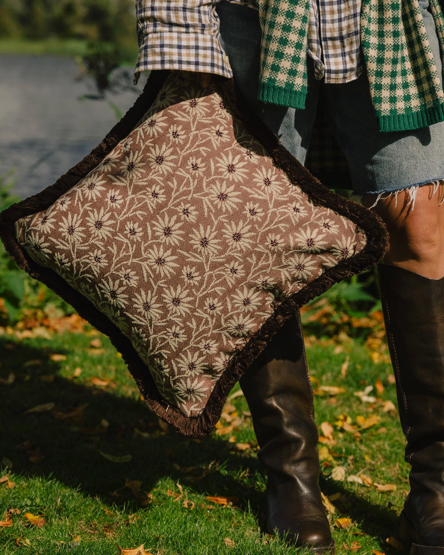 Double sided cushion Maya Chocolate & Raffia x Mako Rose & Ecru