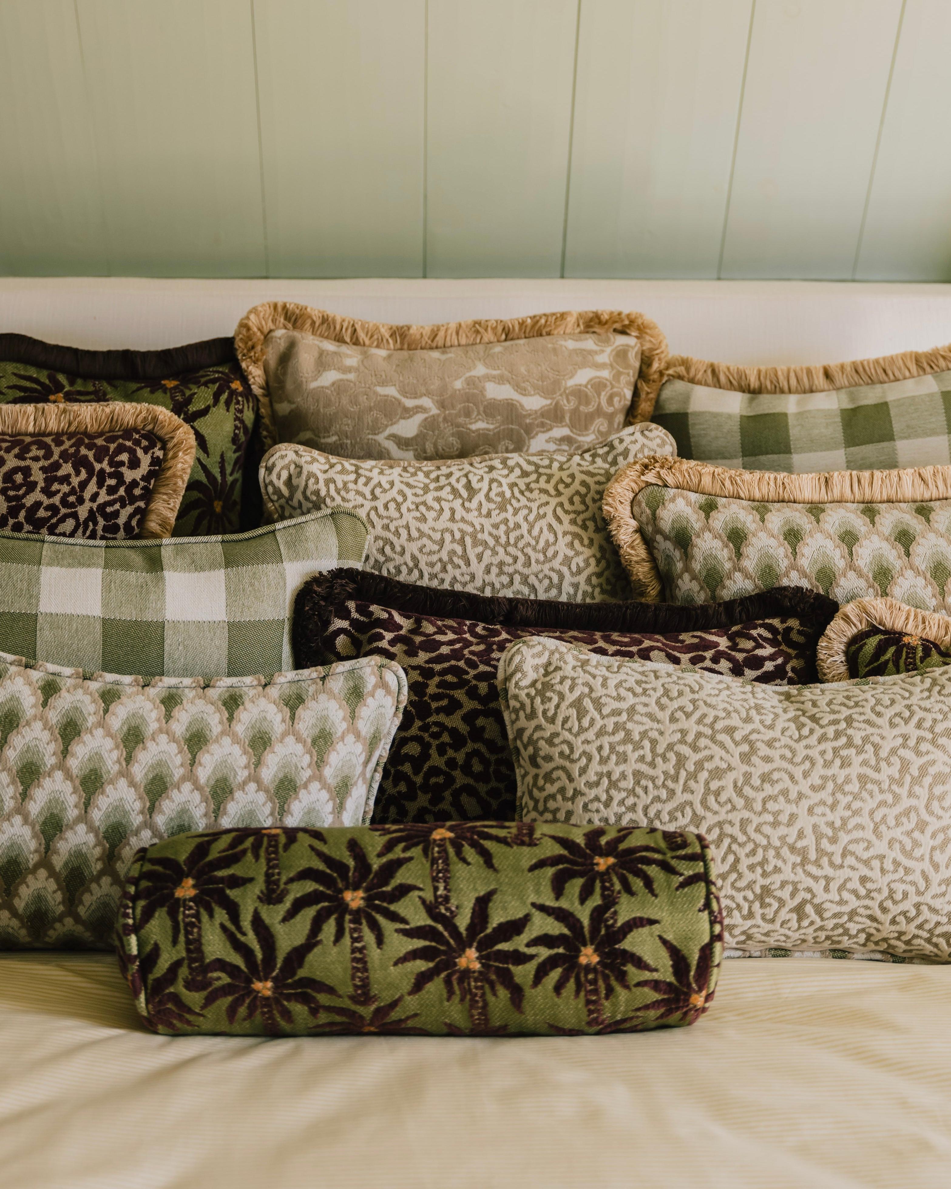 Double sided cushion Laura Chocolate & Olive x Maya Chocolate & Raffia