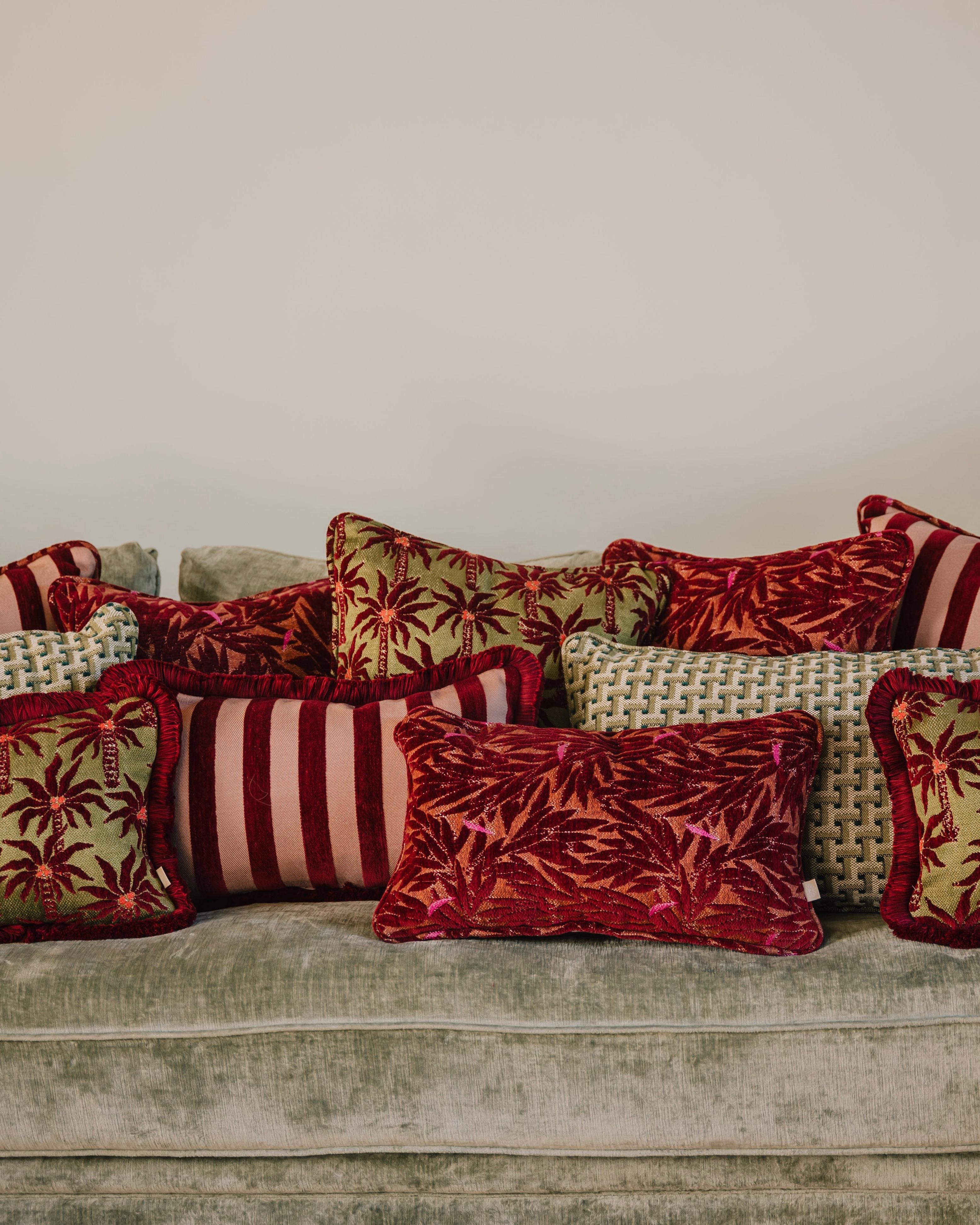 Double sided cushion Laura Olive & Bordeaux x Jackie Olive & Ecru