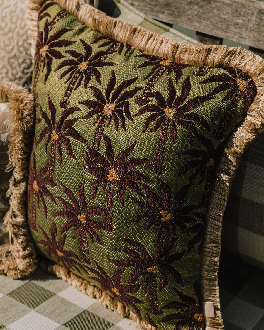 Double sided cushion Laura Chocolate & Olive x Jessica Olive & Ecru