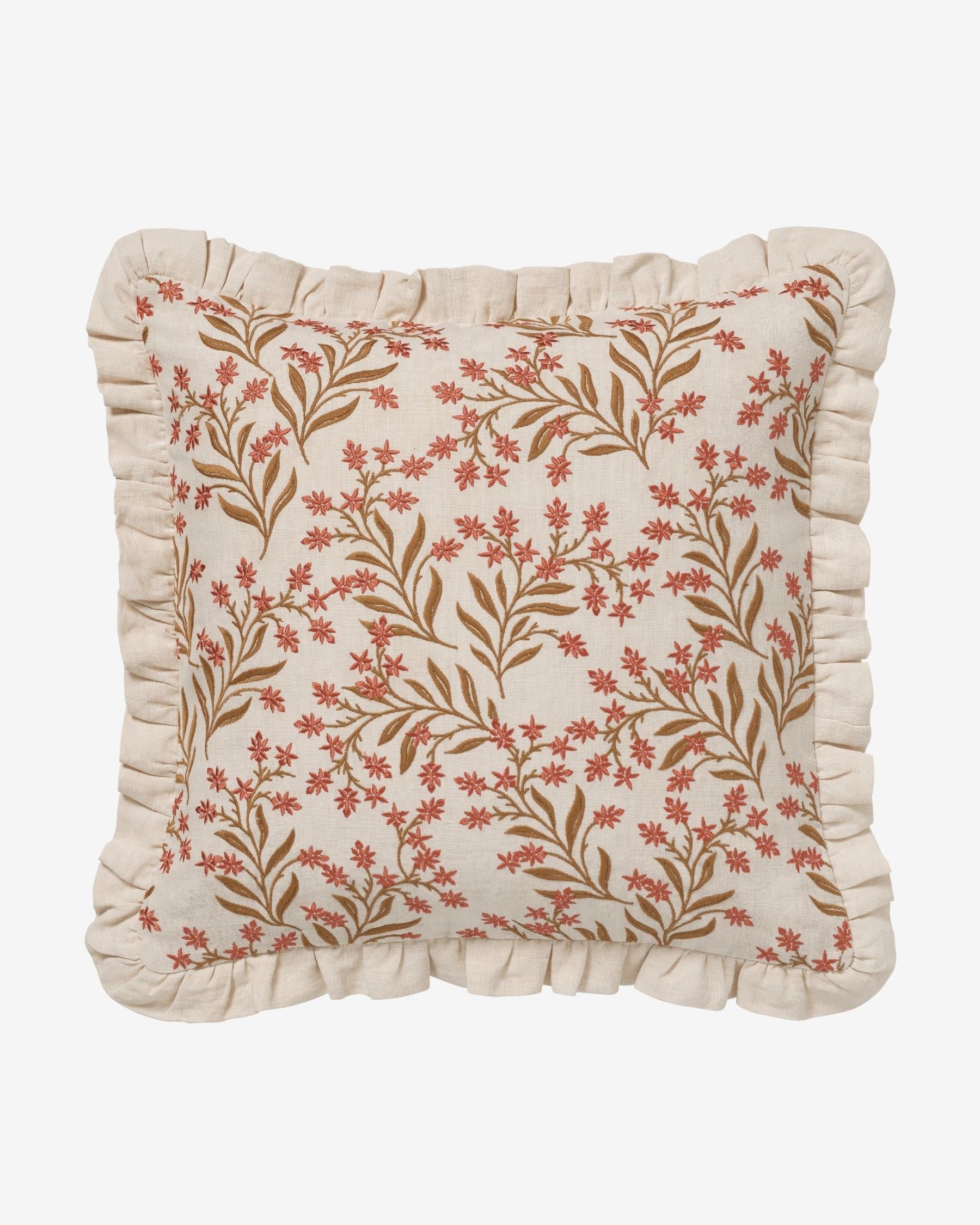 Cushion Audrey Coral & Ecru