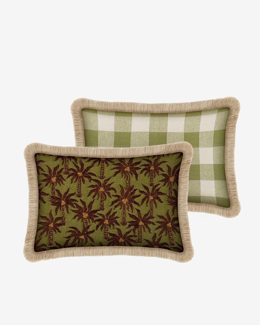 Double sided cushion Laura Chocolate & Olive x Brigitte Olive & Ecru