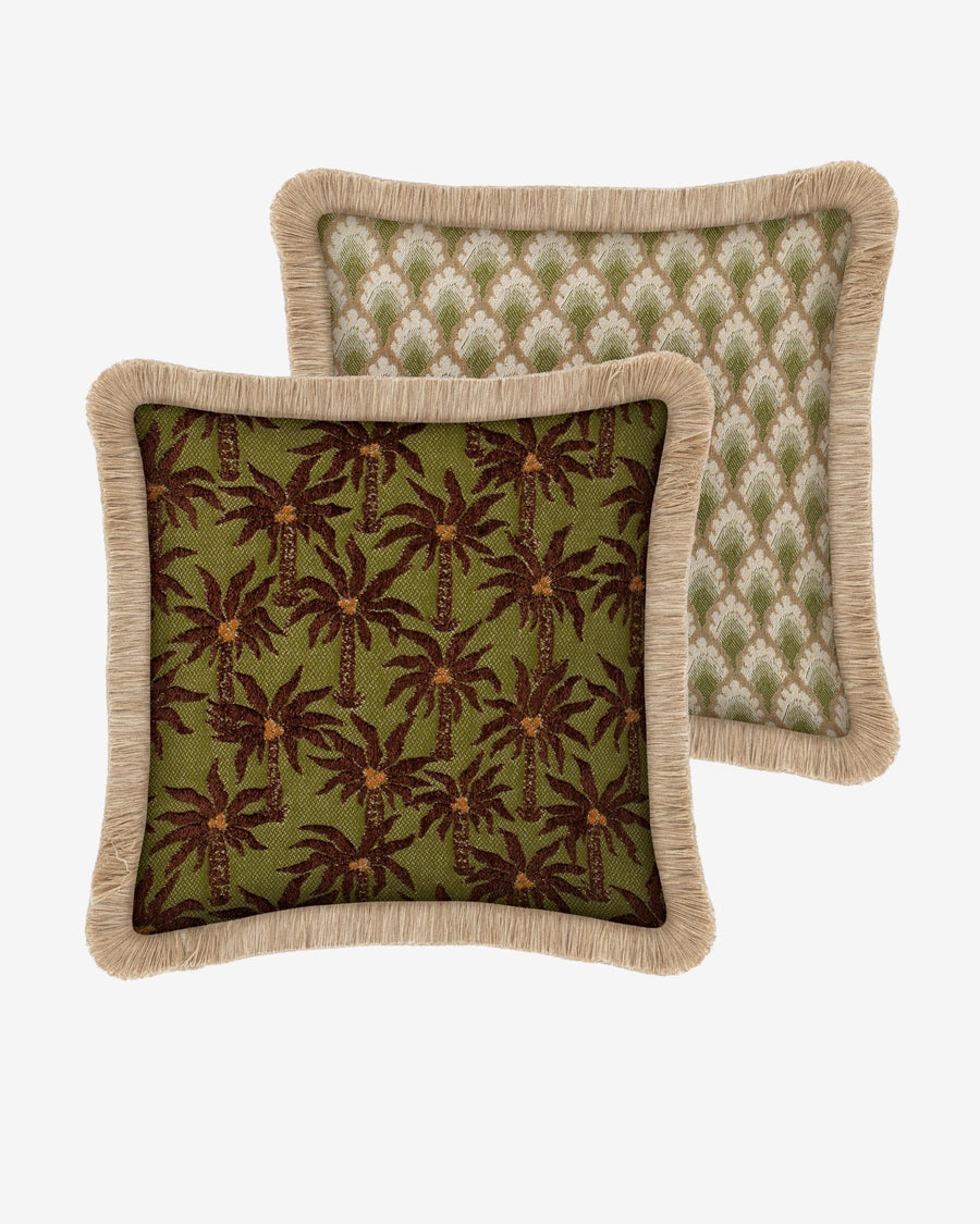 Double sided cushion Laura Chocolate & Olive x Jessica Olive & Ecru